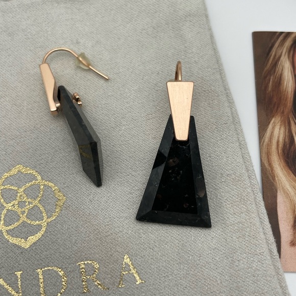 Kendra Scott Collins Small Drop Earrings - Rose Gold + Black Stone - Picture 3 of 3